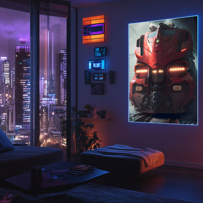 Diesel Train Poster – Crimson Thunderclad | Awe-Inspiring Wall Art for Sci-Fi & Fantasy Train Enthusiasts | Unique and Exclusive Artwork