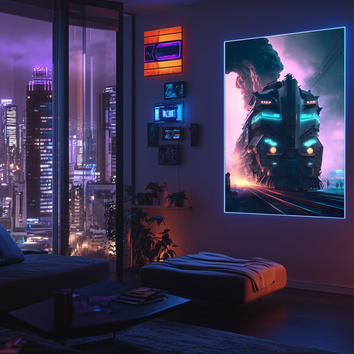 Cyberpunk Train Poster – Neon Hauler | Awe-Inspiring Wall Art for Sci-Fi & Fantasy Train Enthusiasts | Unique and Exclusive Artwork