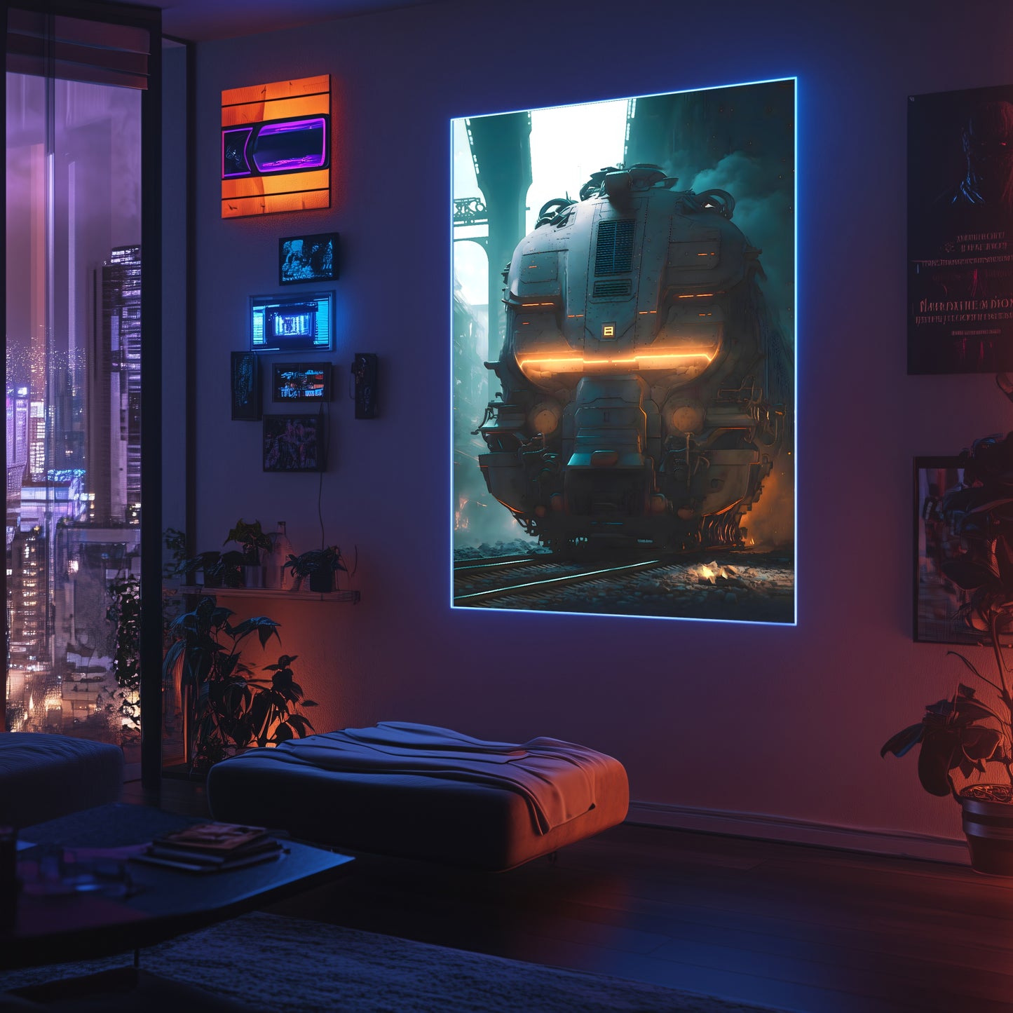 Cyberpunk Train Poster – Dreadpulse  Omnihauler | Awe-Inspiring Wall Art for Sci-Fi & Fantasy Train Enthusiasts | Unique and Exclusive Artwork