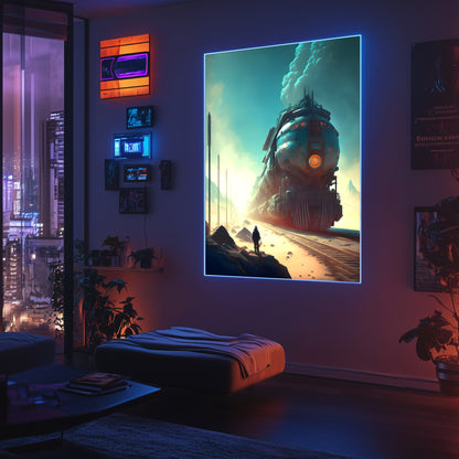 Wasteland Train Poster – Dunestorm Thunderwaker | Awe-Inspiring Wall Art for Sci-Fi & Fantasy Train Enthusiasts | Unique and Exclusive Artwork