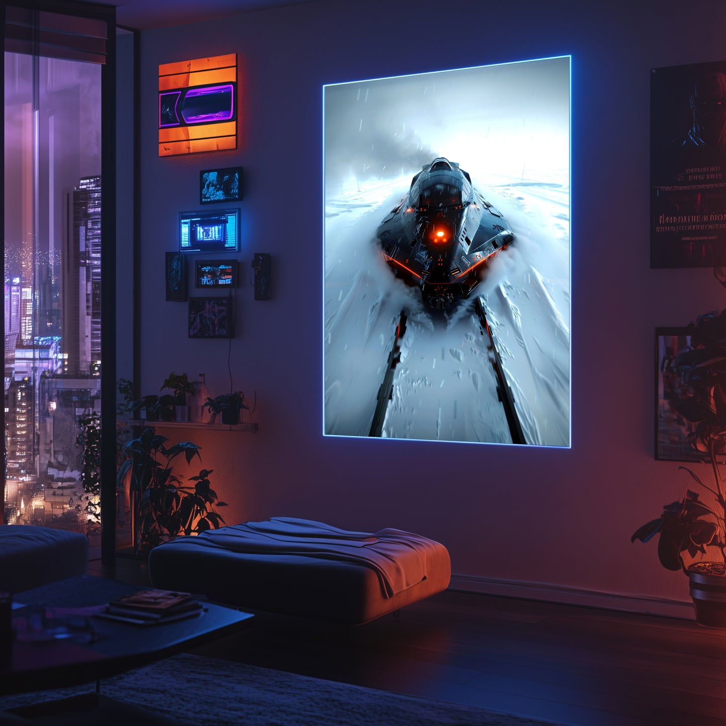 Cyberpunk Train Poster – The Demon's Dagger | Awe-Inspiring Wall Art for Sci-Fi & Fantasy Train Enthusiasts | Unique and Exclusive Artwork