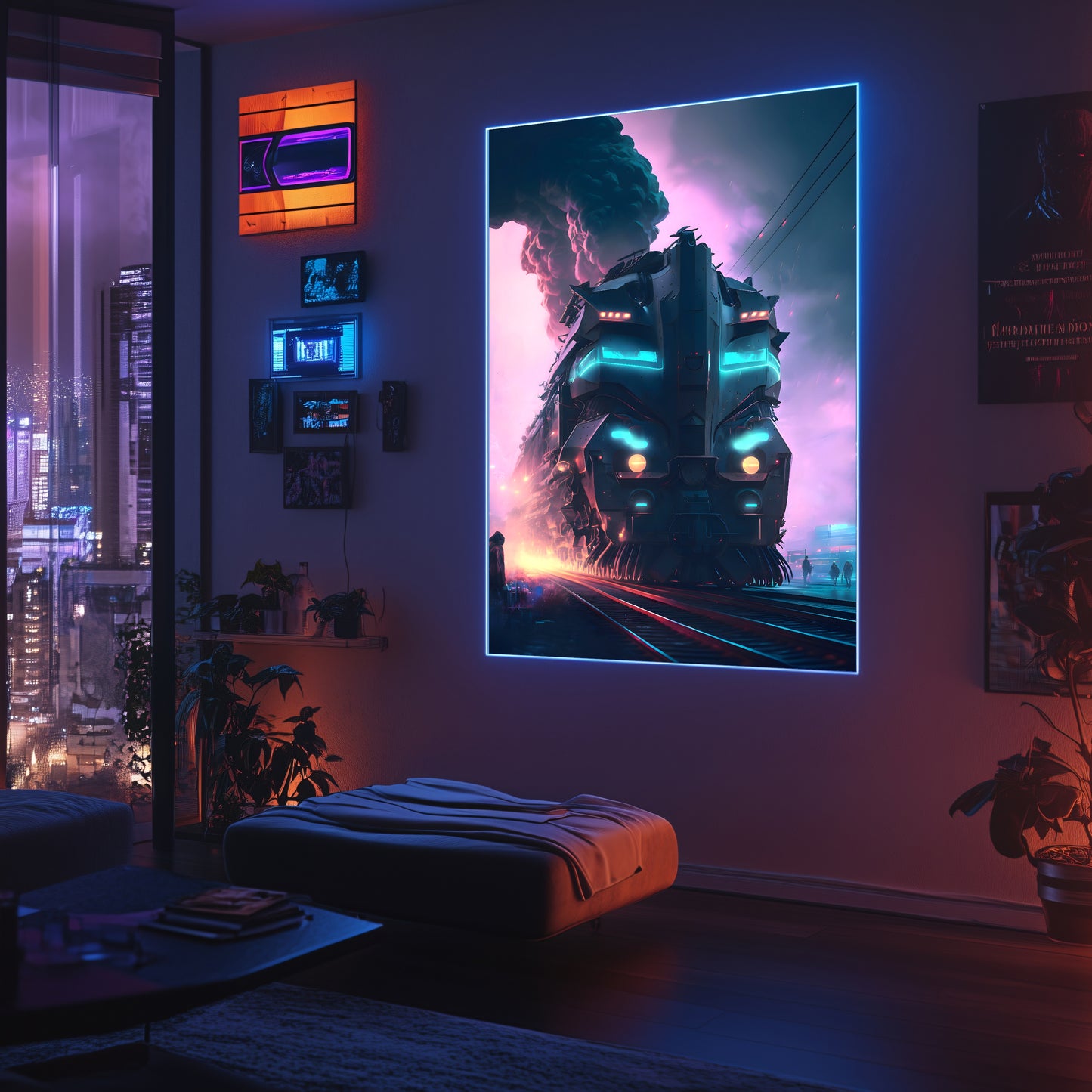 Cyberpunk Train Poster – Neon Hauler | Awe-Inspiring Wall Art for Sci-Fi & Fantasy Train Enthusiasts | Unique and Exclusive Artwork
