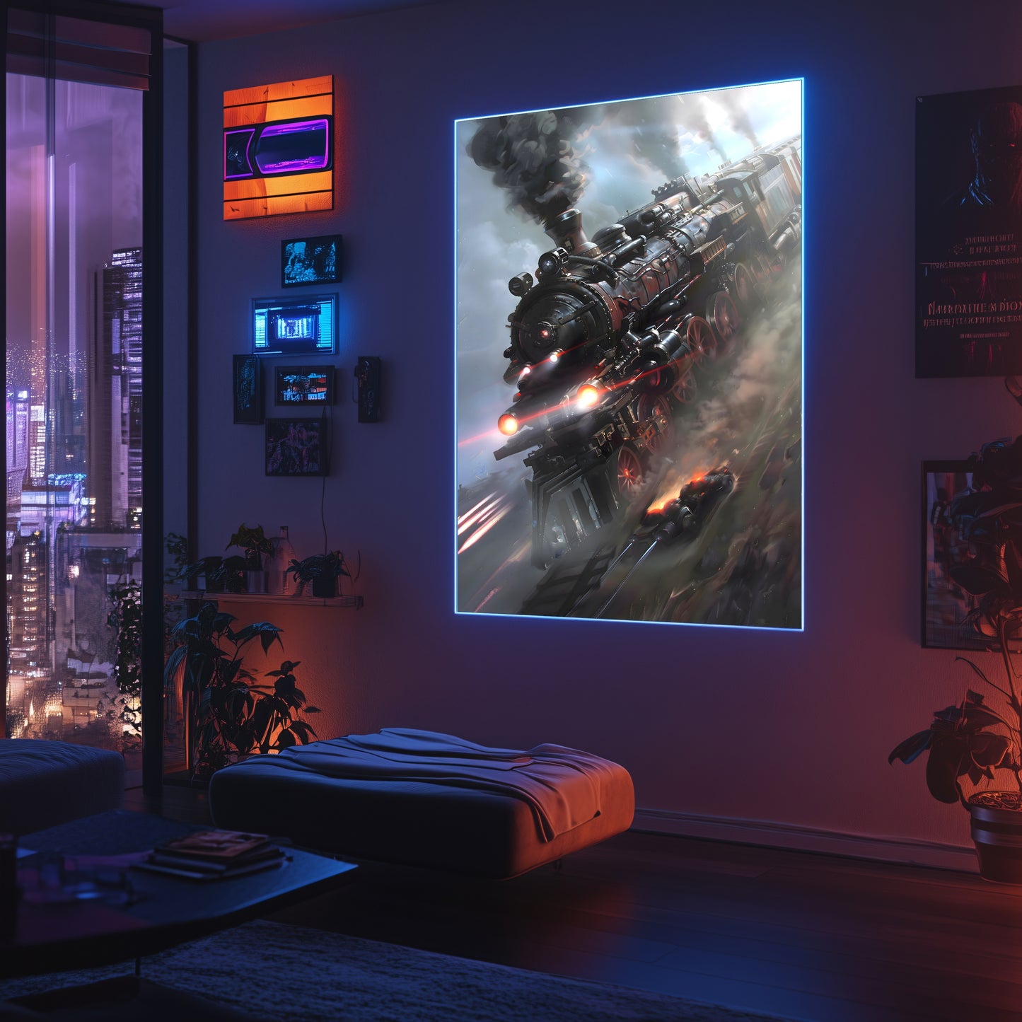 Steampunk Train Poster – Blitzfire Express | Awe-Inspiring Wall Art for Sci-Fi & Fantasy Train Enthusiasts | Unique and Exclusive Artwork