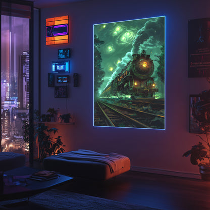 Fantasy Train Poster – The Emerald Phantom | Awe-Inspiring Wall Art for Sci-Fi & Fantasy Train Enthusiasts | Unique and Exclusive Artwork