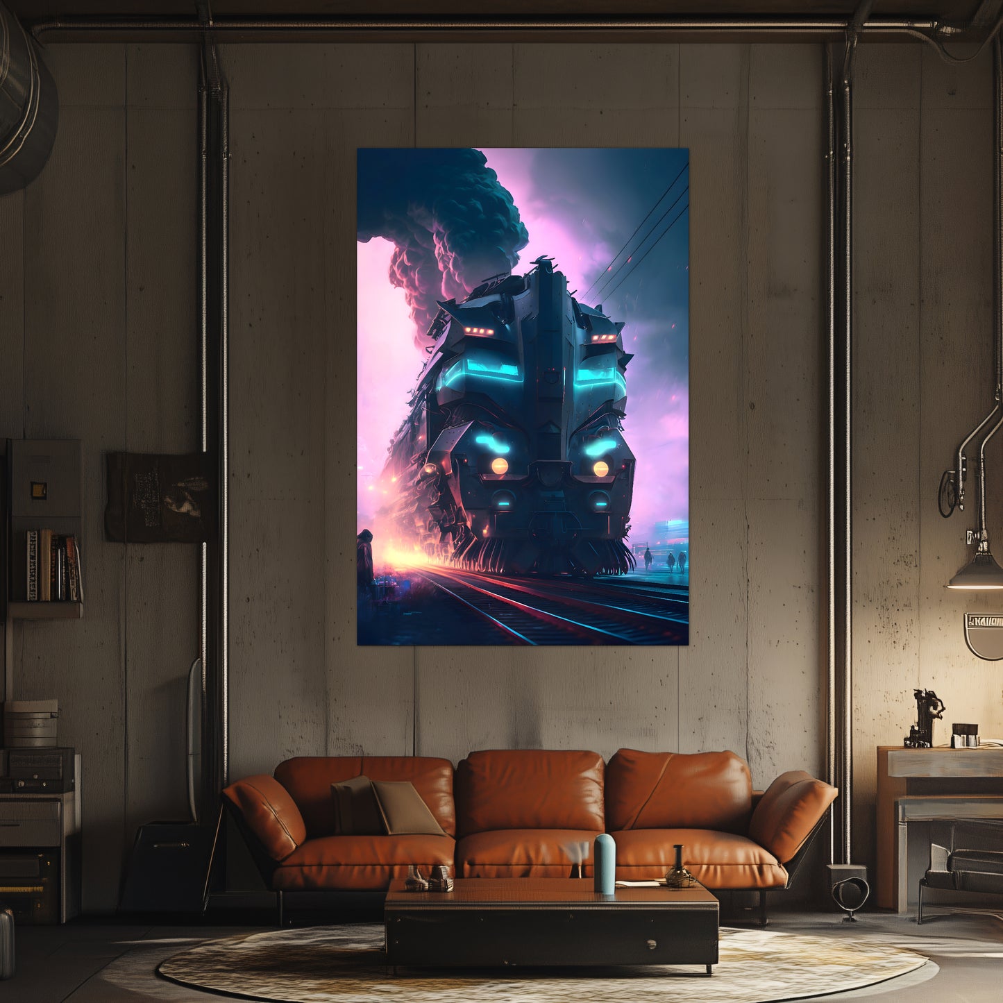 Cyberpunk Train Poster – Neon Hauler | Awe-Inspiring Wall Art for Sci-Fi & Fantasy Train Enthusiasts | Unique and Exclusive Artwork