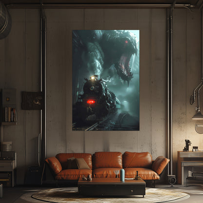 Fantasy Train Poster – Dragonbane Express | Awe-Inspiring Wall Art for Sci-Fi & Fantasy Train Enthusiasts | Unique and Exclusive Artwork