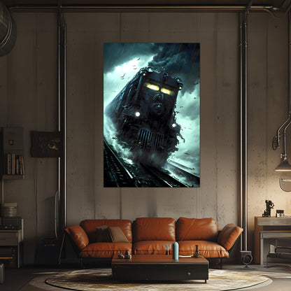 Zombie Train Poster – The Grim Hauler | Awe-Inspiring Wall Art for Sci-Fi & Fantasy Train Enthusiasts | Unique and Exclusive Artwork