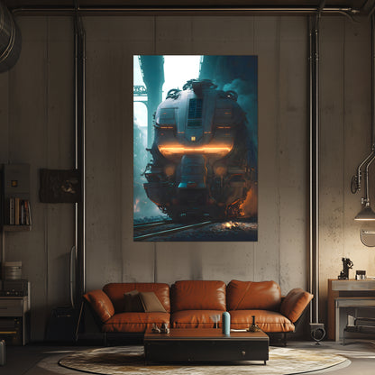 Cyberpunk Train Poster – Dreadpulse  Omnihauler | Awe-Inspiring Wall Art for Sci-Fi & Fantasy Train Enthusiasts | Unique and Exclusive Artwork
