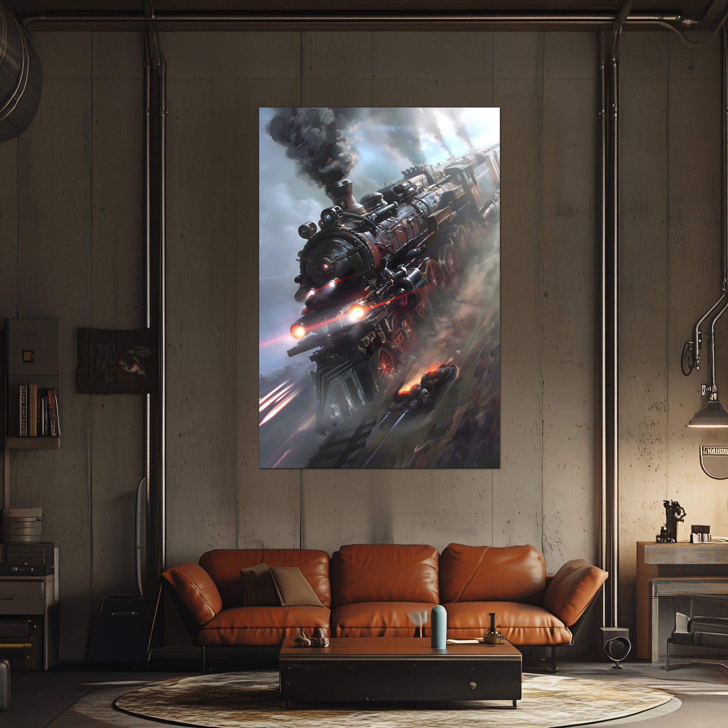 Steampunk Train Poster – Blitzfire Express | Awe-Inspiring Wall Art for Sci-Fi & Fantasy Train Enthusiasts | Unique and Exclusive Artwork