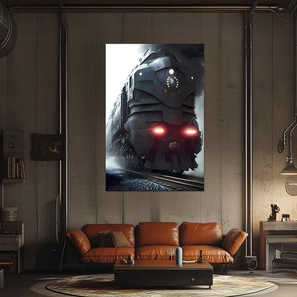 Dystopia Train Poster – Grimbringer Thunderclad | Awe-Inspiring Wall Art for Sci-Fi & Fantasy Train Enthusiasts | Unique and Exclusive Artwork