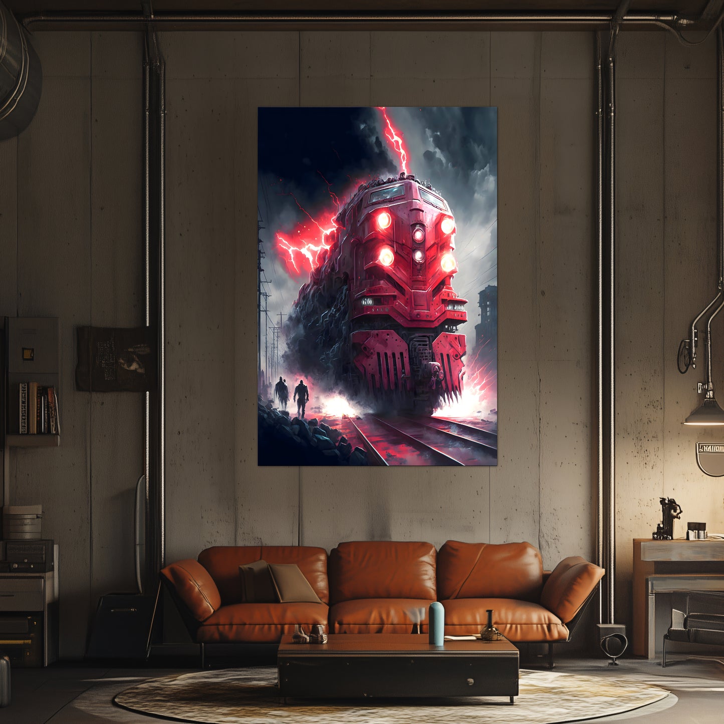 Wasteland Train Poster – Crimson Maelstrom | Awe-Inspiring Wall Art for Sci-Fi & Fantasy Train Enthusiasts | Unique and Exclusive Artwork