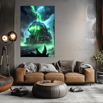 Zombie Train Poster – The Warp Architect | Awe-Inspiring Wall Art for Sci-Fi & Fantasy Train Enthusiasts | Unique and Exclusive Artwork