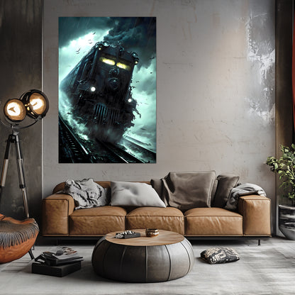 Zombie Train Poster – The Grim Hauler | Awe-Inspiring Wall Art for Sci-Fi & Fantasy Train Enthusiasts | Unique and Exclusive Artwork