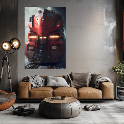 Diesel Train Poster – Crimson Thunderclad | Awe-Inspiring Wall Art for Sci-Fi & Fantasy Train Enthusiasts | Unique and Exclusive Artwork
