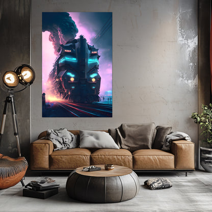 Cyberpunk Train Poster – Neon Hauler | Awe-Inspiring Wall Art for Sci-Fi & Fantasy Train Enthusiasts | Unique and Exclusive Artwork