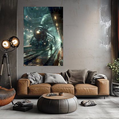 Dystopia Train Poster – Stellar Odyssey | Awe-Inspiring Wall Art for Sci-Fi & Fantasy Train Enthusiasts | Unique and Exclusive Artwork