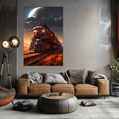 Wasteland Train Poster – Iron Wanderer | Awe-Inspiring Wall Art for Sci-Fi & Fantasy Train Enthusiasts | Unique and Exclusive Artwork