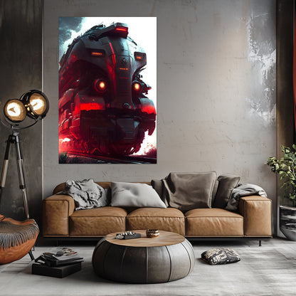 Dystopia Train Poster – Redstorm Vanguard | Awe-Inspiring Wall Art for Sci-Fi & Fantasy Train Enthusiasts | Unique and Exclusive Artwork