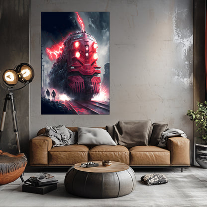 Wasteland Train Poster – Crimson Maelstrom | Awe-Inspiring Wall Art for Sci-Fi & Fantasy Train Enthusiasts | Unique and Exclusive Artwork