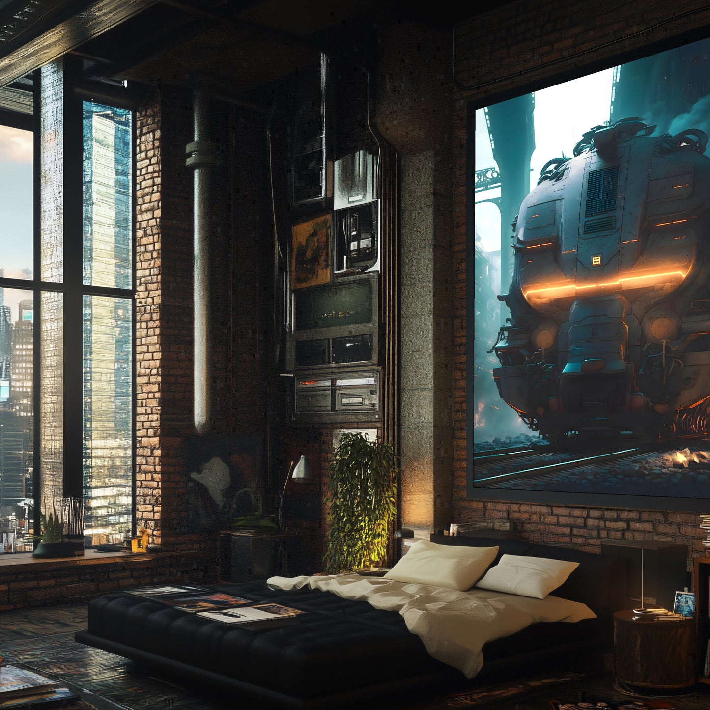 Cyberpunk Train Poster – Dreadpulse  Omnihauler | Awe-Inspiring Wall Art for Sci-Fi & Fantasy Train Enthusiasts | Unique and Exclusive Artwork