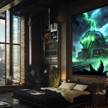 Zombie Train Poster – The Warp Architect | Awe-Inspiring Wall Art for Sci-Fi & Fantasy Train Enthusiasts | Unique and Exclusive Artwork