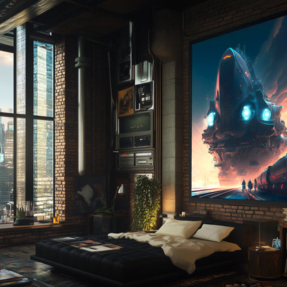 Cyberpunk Train Poster – Hyperion Elysian Metrocore | Awe-Inspiring Wall Art for Sci-Fi & Fantasy Train Enthusiasts | Unique and Exclusive Artwork