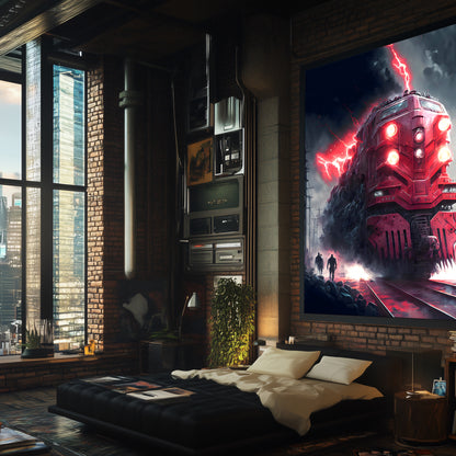 Wasteland Train Poster – Crimson Maelstrom | Awe-Inspiring Wall Art for Sci-Fi & Fantasy Train Enthusiasts | Unique and Exclusive Artwork
