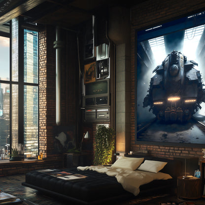 Diesel Train Poster – Aeternum Custos | Awe-Inspiring Wall Art for Sci-Fi & Fantasy Train Enthusiasts | Unique and Exclusive Artwork