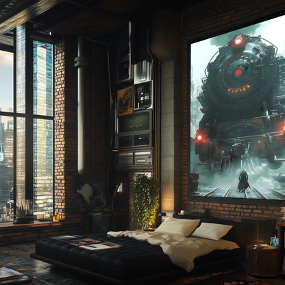 Dystopia Train Poster – Iron Predator | Awe-Inspiring Wall Art for Sci-Fi & Fantasy Train Enthusiasts | Unique and Exclusive Artwork