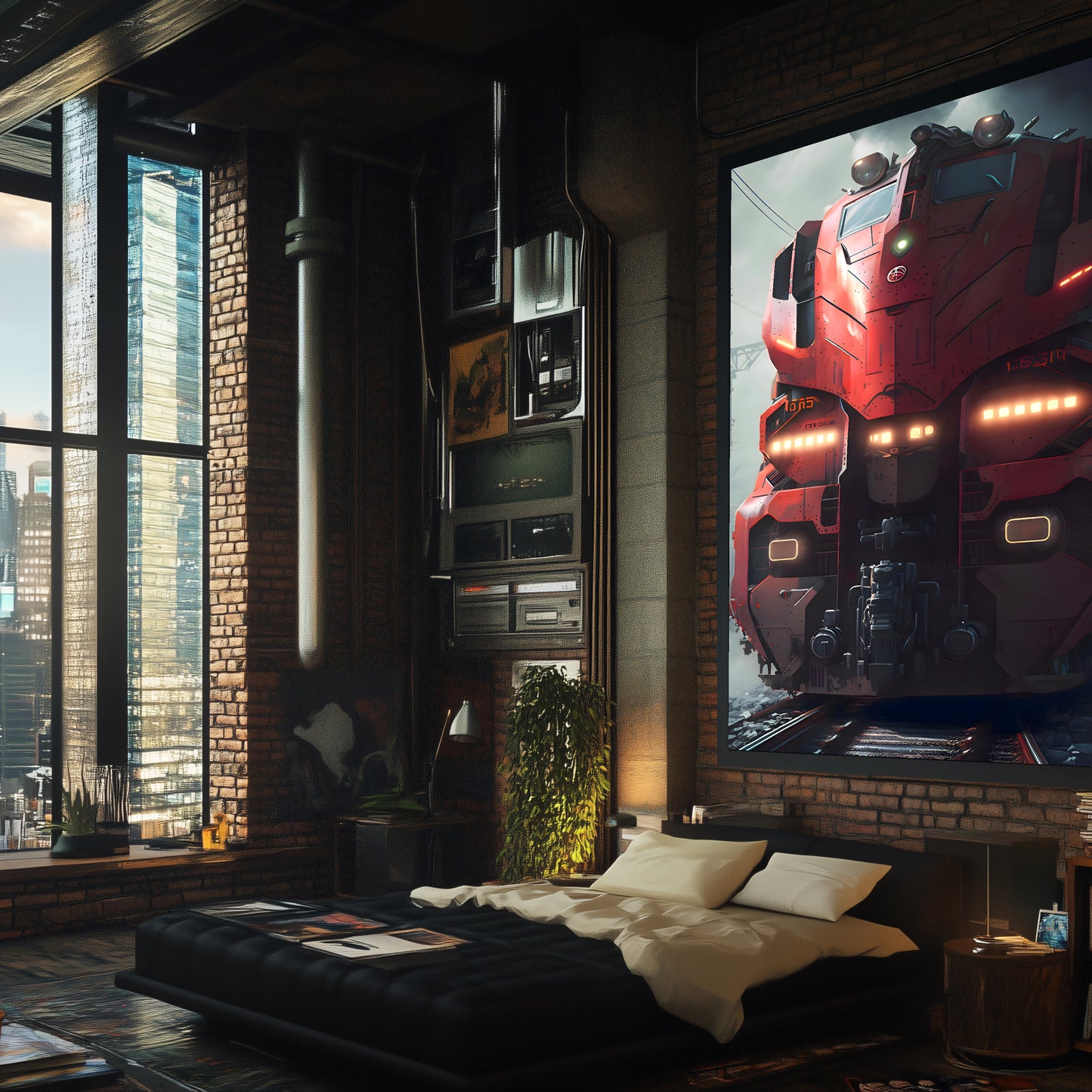 Diesel Train Poster – Crimson Thunderclad | Awe-Inspiring Wall Art for Sci-Fi & Fantasy Train Enthusiasts | Unique and Exclusive Artwork