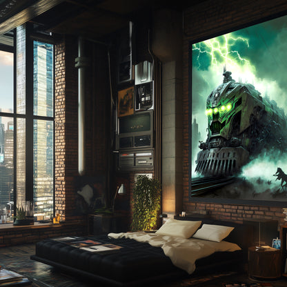 Zombie Train Poster – Hellforge Executor | Awe-Inspiring Wall Art for Sci-Fi & Fantasy Train Enthusiasts | Unique and Exclusive Artwork