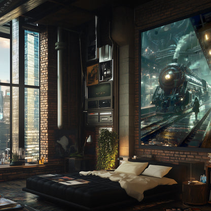 Dystopia Train Poster – Stellar Odyssey | Awe-Inspiring Wall Art for Sci-Fi & Fantasy Train Enthusiasts | Unique and Exclusive Artwork