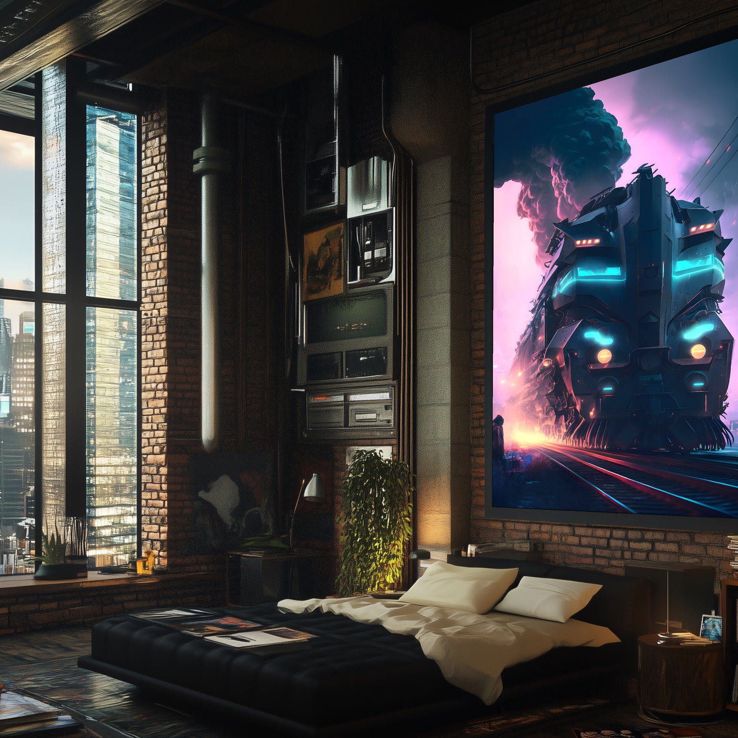 Cyberpunk Train Poster – Neon Hauler | Awe-Inspiring Wall Art for Sci-Fi & Fantasy Train Enthusiasts | Unique and Exclusive Artwork