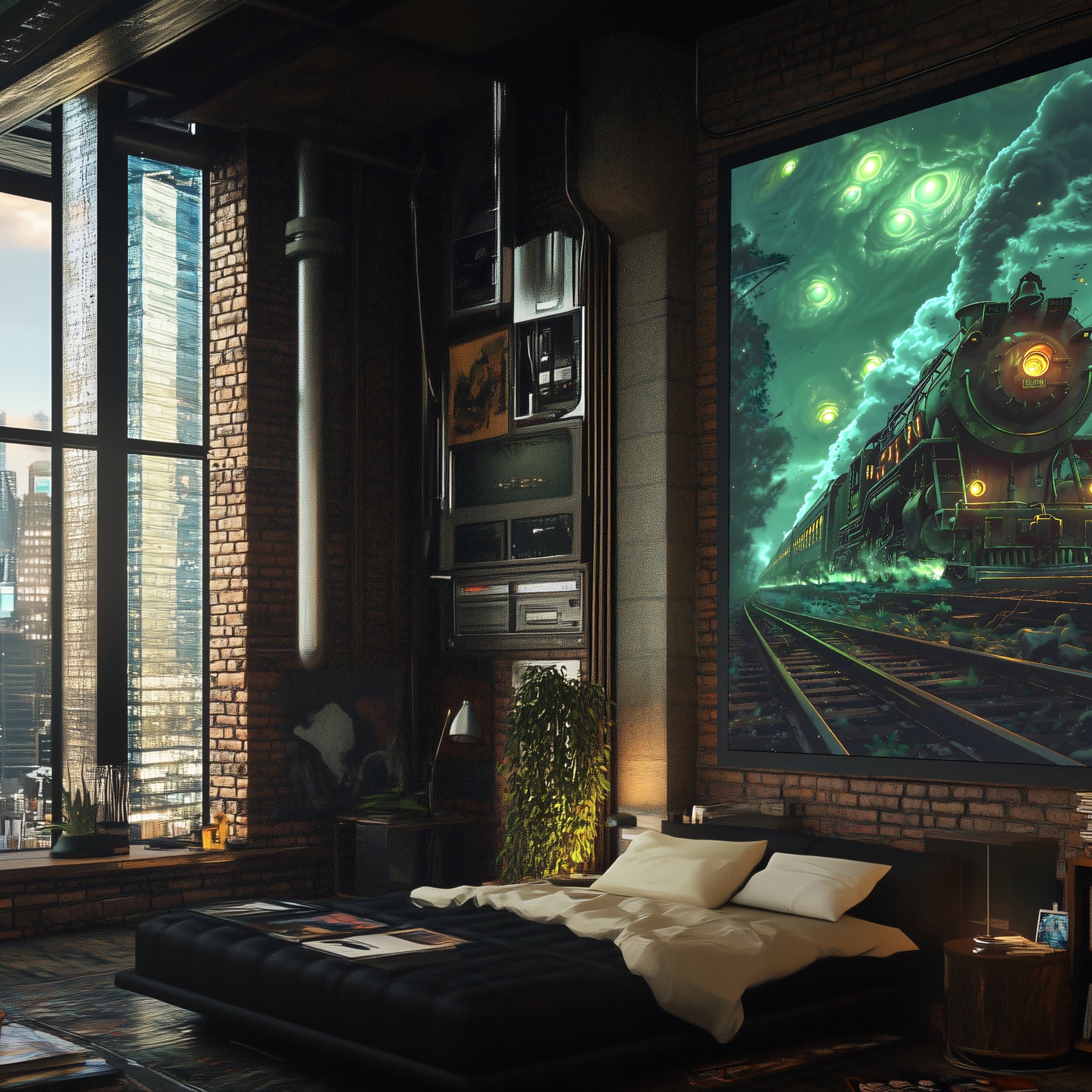 Fantasy Train Poster – The Emerald Phantom | Awe-Inspiring Wall Art for Sci-Fi & Fantasy Train Enthusiasts | Unique and Exclusive Artwork