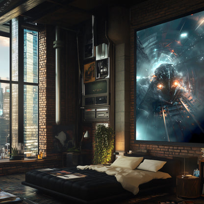 Cyberpunk Train Poster – Nightblade Crusader | Awe-Inspiring Wall Art for Sci-Fi & Fantasy Train Enthusiasts | Unique and Exclusive Artwork