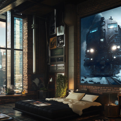 Diesel Train Poster – Frostbreaker Jugger | Awe-Inspiring Wall Art for Sci-Fi & Fantasy Train Enthusiasts | Unique and Exclusive Artwork