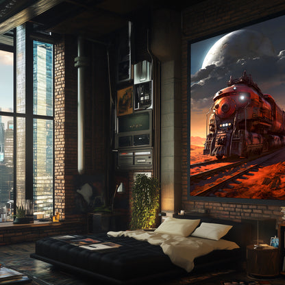 Wasteland Train Poster – Iron Wanderer | Awe-Inspiring Wall Art for Sci-Fi & Fantasy Train Enthusiasts | Unique and Exclusive Artwork