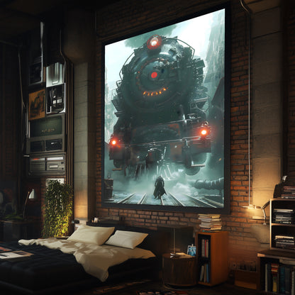 Dystopia Train Poster – Iron Predator | Awe-Inspiring Wall Art for Sci-Fi & Fantasy Train Enthusiasts | Unique and Exclusive Artwork