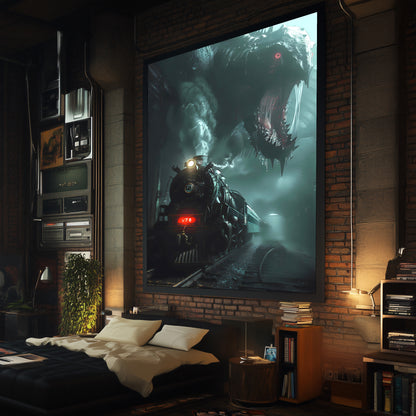Fantasy Train Poster – Dragonbane Express | Awe-Inspiring Wall Art for Sci-Fi & Fantasy Train Enthusiasts | Unique and Exclusive Artwork