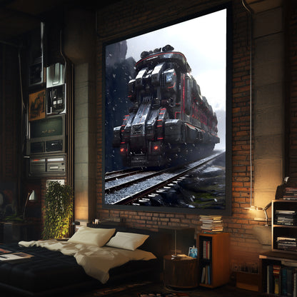 Dystopia Train Poster – Ironridge Bastion | Awe-Inspiring Wall Art for Sci-Fi & Fantasy Train Enthusiasts | Unique and Exclusive Artwork