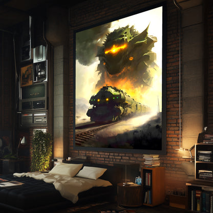 Fantasy Train Poster – Viridian Wyrmhauler | Awe-Inspiring Wall Art for Sci-Fi & Fantasy Train Enthusiasts | Unique and Exclusive Artwork