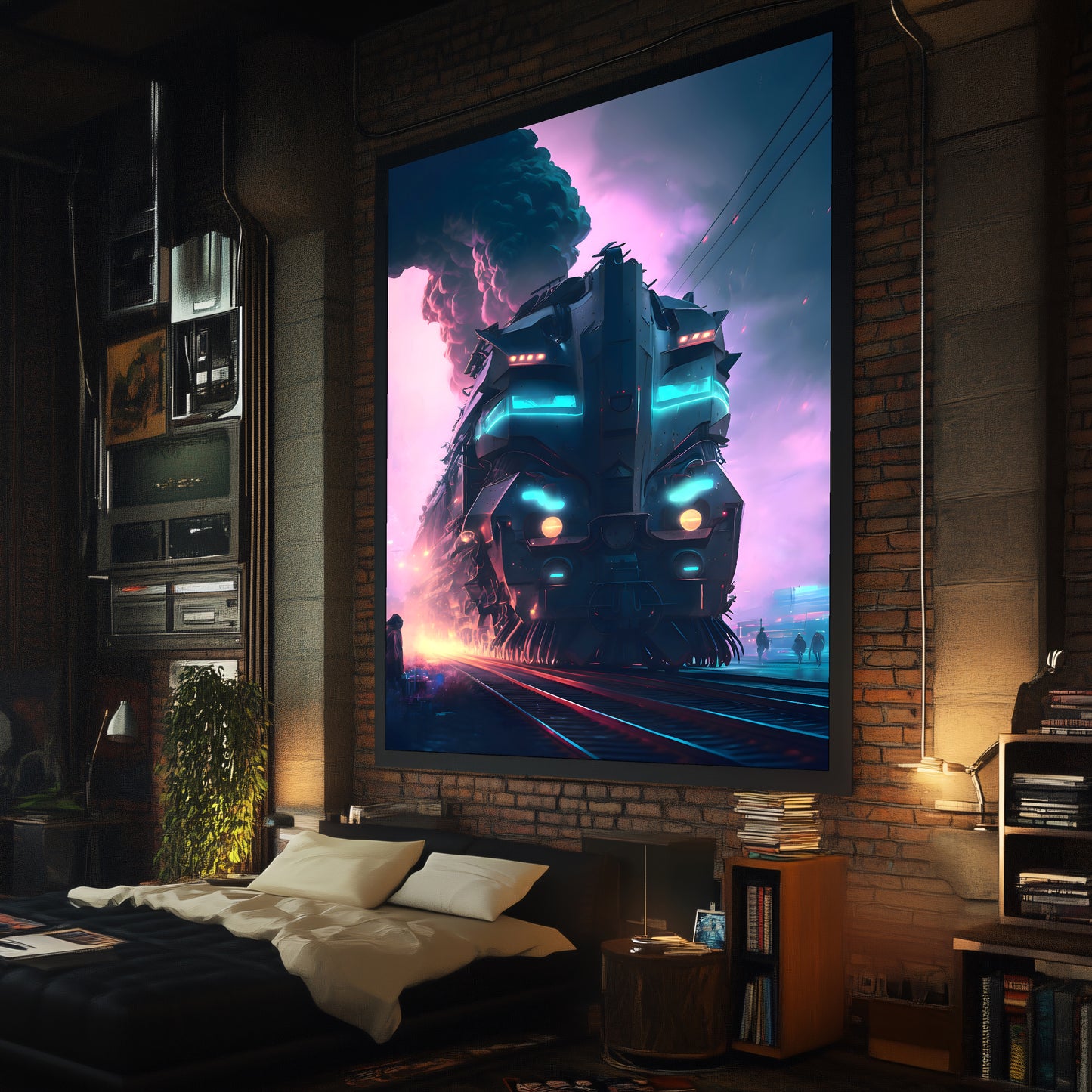Cyberpunk Train Poster – Neon Hauler | Awe-Inspiring Wall Art for Sci-Fi & Fantasy Train Enthusiasts | Unique and Exclusive Artwork