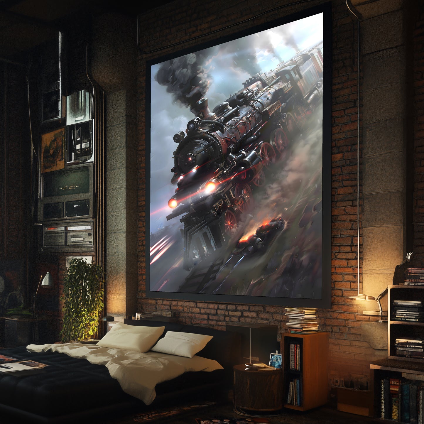 Steampunk Train Poster – Blitzfire Express | Awe-Inspiring Wall Art for Sci-Fi & Fantasy Train Enthusiasts | Unique and Exclusive Artwork