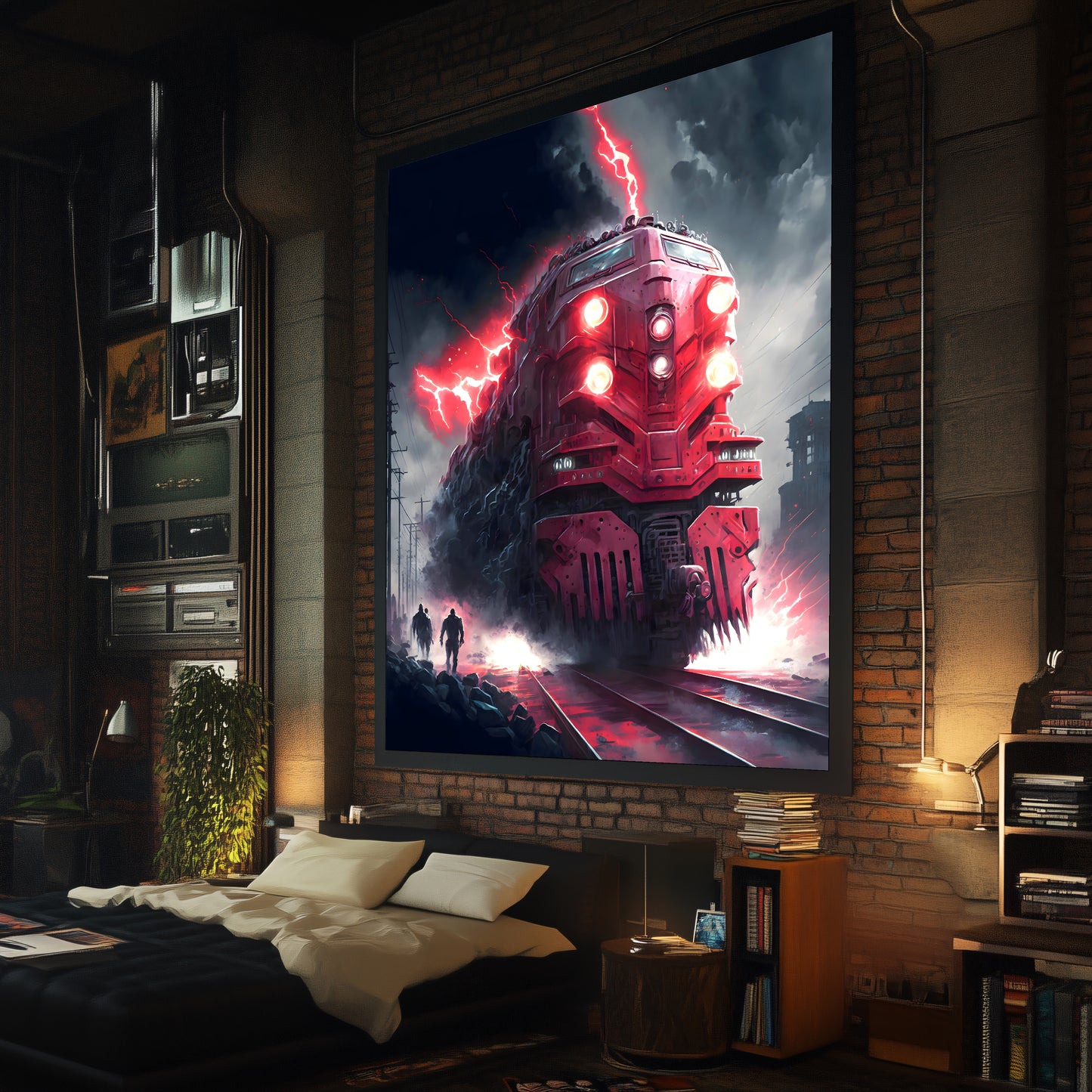 Wasteland Train Poster – Crimson Maelstrom | Awe-Inspiring Wall Art for Sci-Fi & Fantasy Train Enthusiasts | Unique and Exclusive Artwork