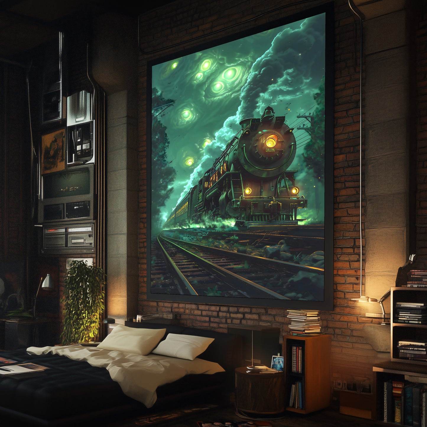 Fantasy Train Poster – The Emerald Phantom | Awe-Inspiring Wall Art for Sci-Fi & Fantasy Train Enthusiasts | Unique and Exclusive Artwork