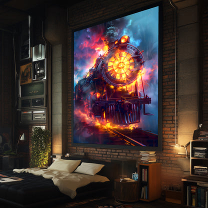 Steampunk Train Poster – Eternal Engine | Awe-Inspiring Wall Art for Sci-Fi & Fantasy Train Enthusiasts | Unique and Exclusive Artwork