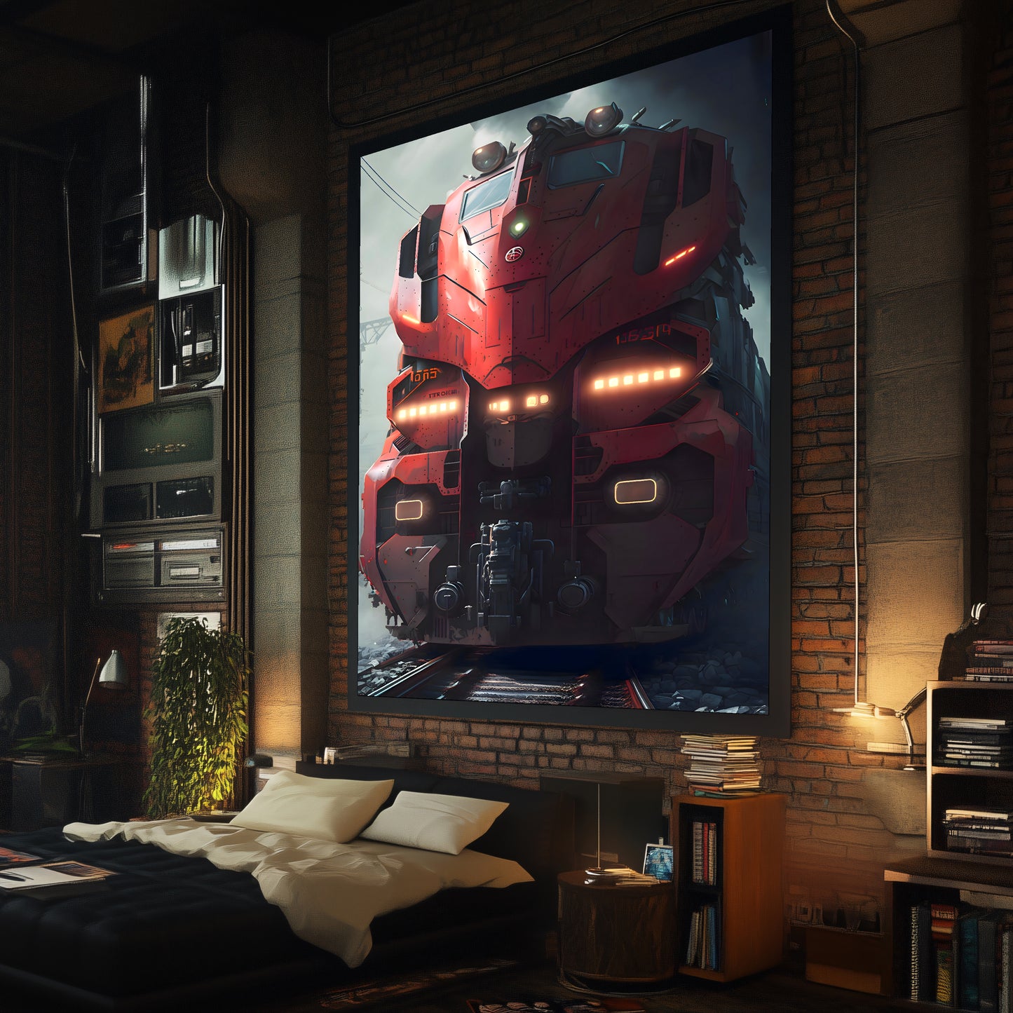 Diesel Train Poster – Crimson Thunderclad | Awe-Inspiring Wall Art for Sci-Fi & Fantasy Train Enthusiasts | Unique and Exclusive Artwork