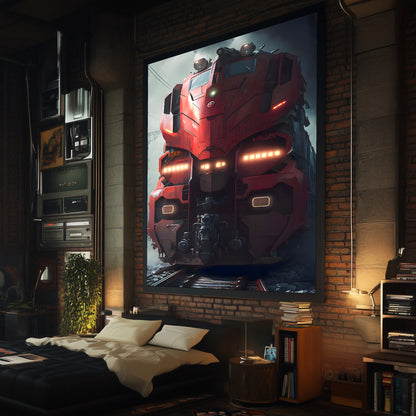 Diesel Train Poster – Crimson Thunderclad | Awe-Inspiring Wall Art for Sci-Fi & Fantasy Train Enthusiasts | Unique and Exclusive Artwork