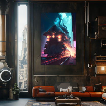 Cyberpunk Train Poster – Chromeshell Nightcrawler | Awe-Inspiring Wall Art for Sci-Fi & Fantasy Train Enthusiasts | Unique and Exclusive Artwork