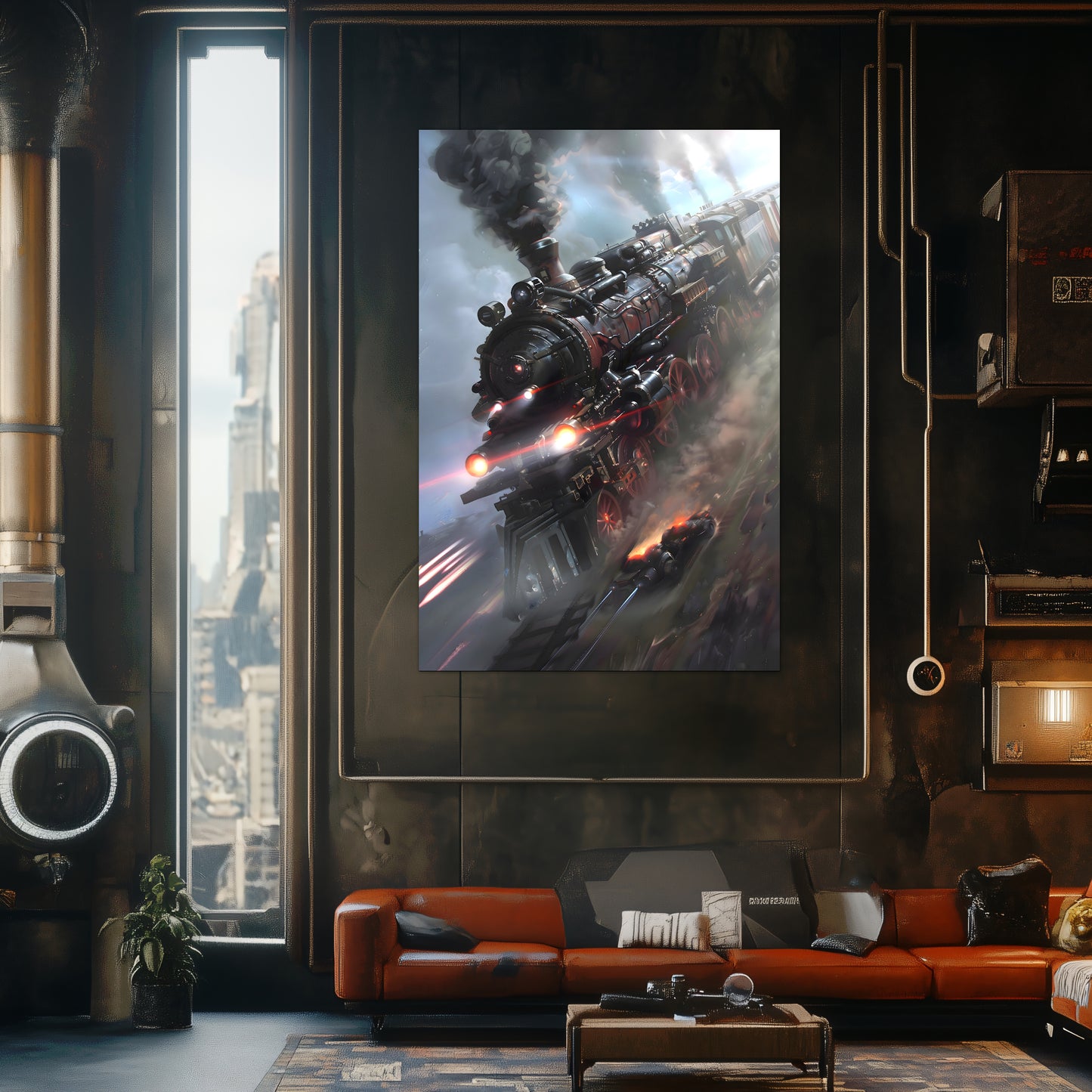 Steampunk Train Poster – Blitzfire Express | Awe-Inspiring Wall Art for Sci-Fi & Fantasy Train Enthusiasts | Unique and Exclusive Artwork